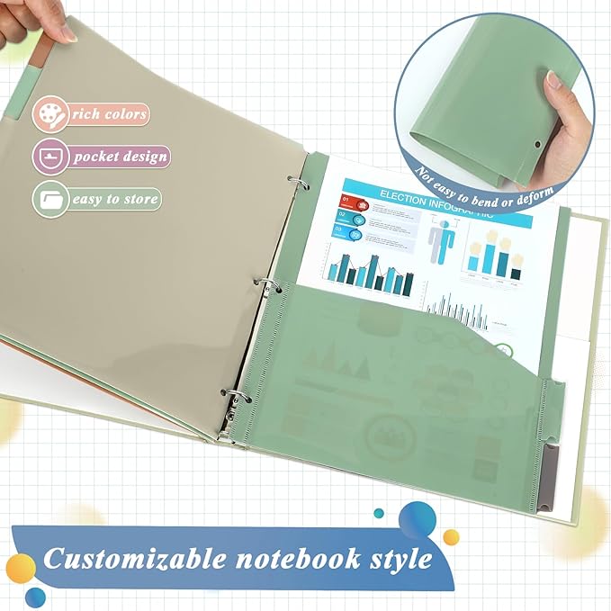 3 Sets 5 Tab Binder Dividers with Pockets for 3 Ring Plastic Binders 8.5 x 11 Inches 3 Hole Punched Page Dividers Sturdy Colorful Dividers for Office School Business Home Organizer (Boho Color)