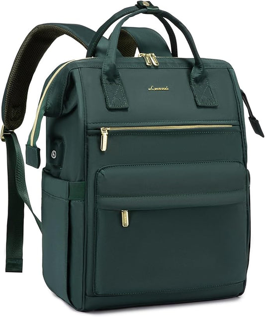 LOVEVOOK Laptop Backpack for Women, 17 Inch Work Teacher Nurse Bag, Large Capacity Business Computer Backpack Purse with USB Port, Stylish Casual Daypack for Travel,Green