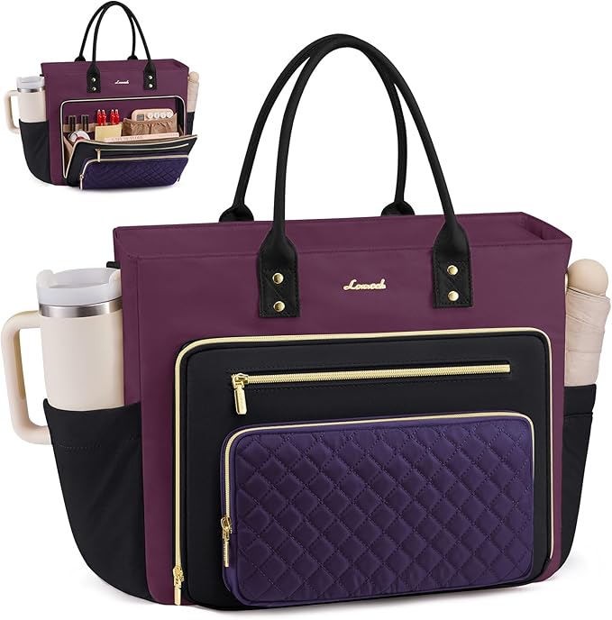 LOVEVOOK Laptop Tote Bag for Women, Work Bags Laptop Bag Nurse Bags With Laptop Compartment, Professional Computer Briefcase With Large Cup Holder, Business Large Purses Handbag Gifts, 17.3 Inch