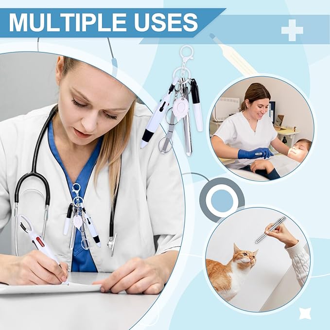 6 Pcs Nurse Pens for Badge Set,Nurse Badge Accessories with Reel Pen,Nursing Accessories Healthcare with Pens,Highlighter and Permanent Marker Pen and Led Keychain Foldable Scissors(White)