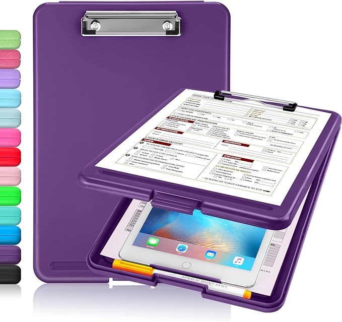 Sooez Storage Clipboard With Low Profile Clip, Heavy Duty Nursing Foldable Clipboard, Waterproof Coaches Case, Letter Size Smooth Writing for Work, Kids