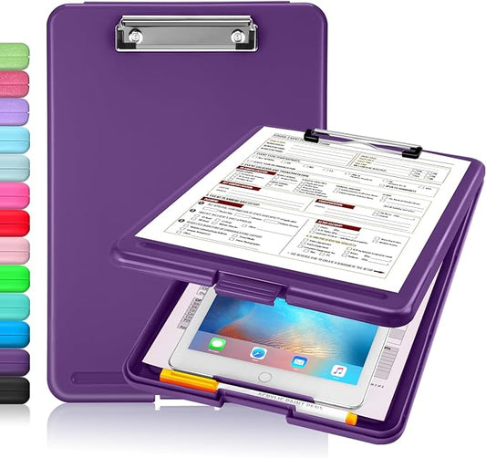 Sooez Storage Clipboard With Low Profile Clip, Heavy Duty Nursing Foldable Clipboard, Waterproof Coaches Case, Letter Size Smooth Writing for Work, Kids