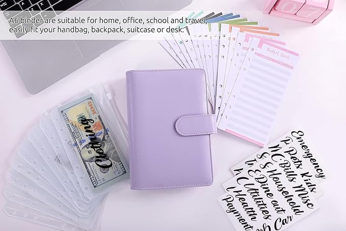 SKYDUE Budget Binder, Money Saving Binder with Zipper Envelopes, Cash Envelopes and Expense Budget Sheets for Budgeting