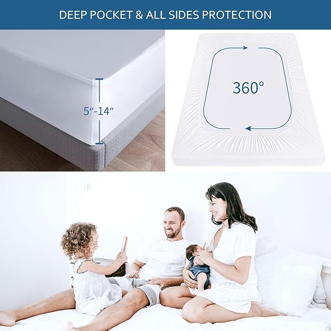 Moonsea Waterproof Mattress Protector Twin Extra Long (XL),Mattress Cover, Smooth Top Mattress Protector for Kids, Breathable Skin Friendly and Noiseless Fitted Sheet,Polyester
