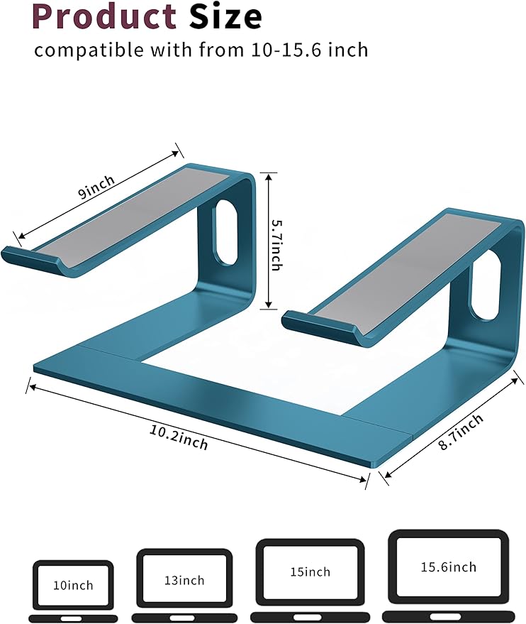 ALASHI Laptop Stand for Desk, Aluminum Computer Riser, Ergonomic Notebook Holder, Detachable Metal Laptops Elevator, PC Cooling Mount Support 10 to 15.6 Inches Notebook, Navy Blue