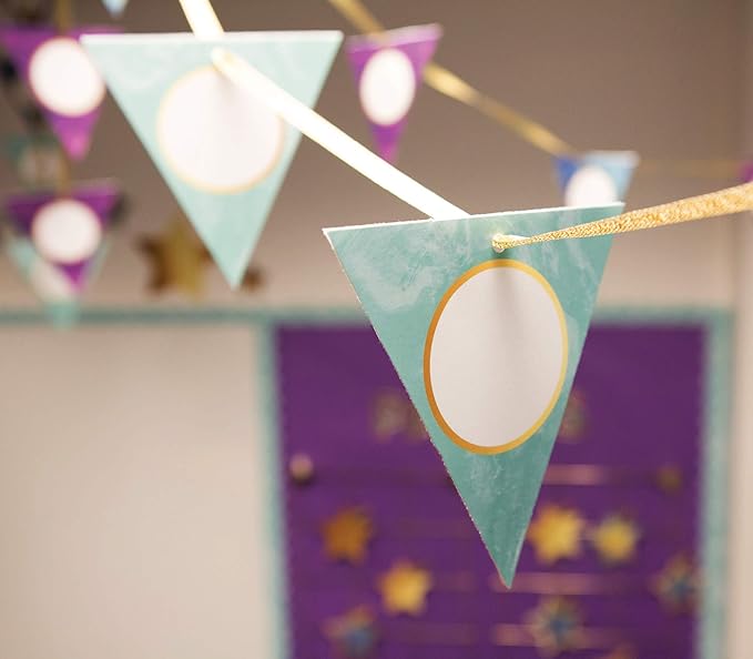 Carson Dellosa 36-Piece Galaxy Pennants, Science and Space Theme Cutouts, Marble and Gold Party Decorations, Name Tags, Bulletin Board, and Classroom Decor