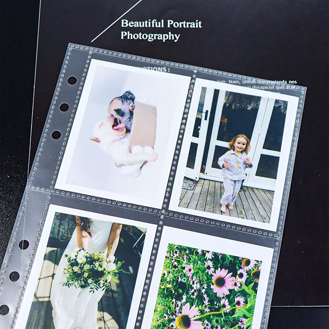 A5 Photocard Sleeves 20pcs Frosted Sheet Protectors 2.5'' x 3.7'' 4 Pocket Picture Card Insets PP Photo Album Refill Pages for 6 Ring Binder (Frosted, A5-4Pocket)