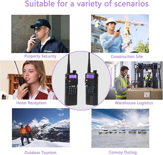 Baofeng UV-5R Dual Band Two Way Radio Handheld Ham Radio Long Range Walkie Talkies Pack of 6 for Hiking Camping Hunting Skiing Trip(Black) with 8W 3800mAh Battery