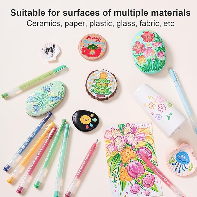 Acrylic Gel Pens for Coloring Books, Quick Dry 6 Pcs 1.0mm Fine Point Gel Marker Pen for Drawing, Journaling Art, Warm Color