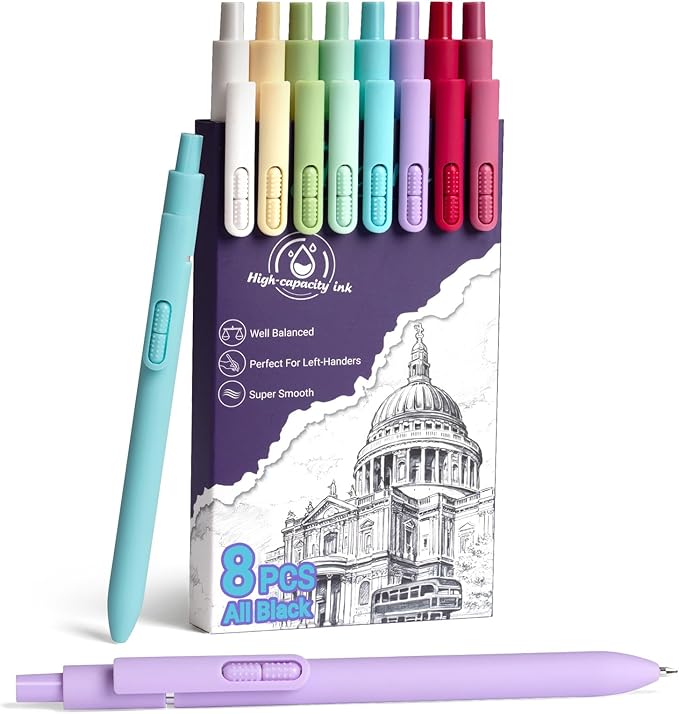 8 Pcs Ballpoint Pens, Large Capacity Black ink pens, Quick-Dry 0.7mm Medium Point Fidget Pens for Smooth Writing for Notetaking Coloring, No Bleed, No Smudge, School & Office Supplies