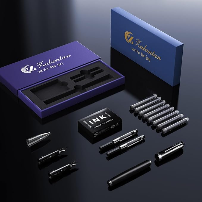 Fountain Pen-Smooth Writing Metal Water Pen with Gift Case Fine Nib Consistent Ink Flow Luxury Pen for Nice Pens Includes a Calligraphy Nib 8 Cartridges a Ink Refill Converter(Grey)