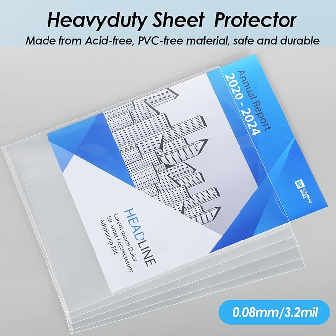 KTRIO No Holes Sheet Protectors 8.5 x 11 Inch Heavy Duty Clear Page Protectors, Plastic Paper Document Sleeves, Letter Size, Top Loading, Acid Free, 100 Pack