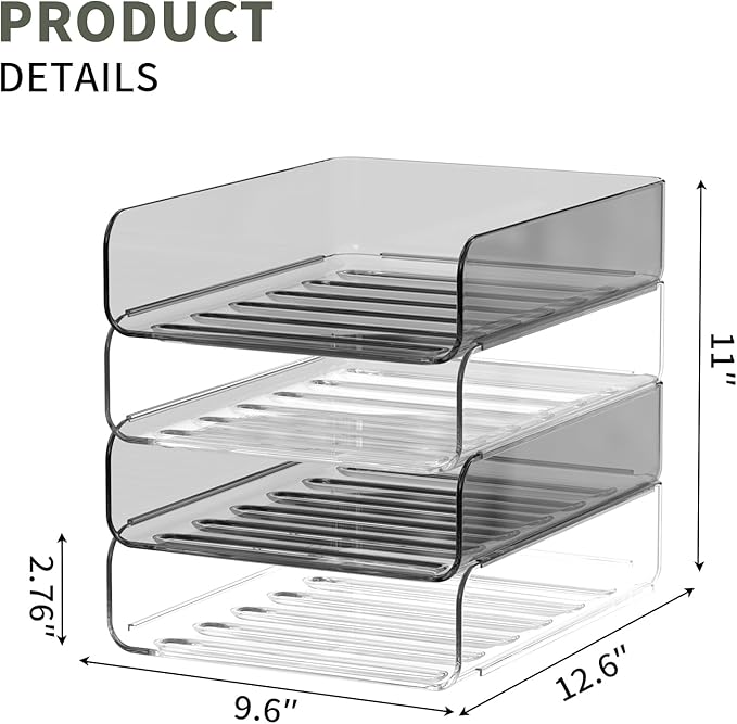 Acrylic Paper Tray Organizer for Desk, Clear & Brown Stackable Letter Tray, 4-Tier Paper File Organizer, Office Desk Accessories for Document Organization