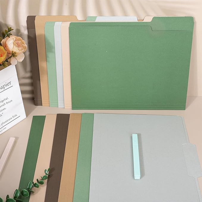 Whaline 24 Pack Green Brown File Folders Letter Size 6 Colors Sage Green Brown File Pockets with 1/3 Cut Tab for Home Office Classroom Supplies, 8.9 x 11.6 Inch