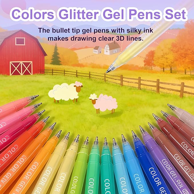 54 Colored Multifunctional Gel Pen Set, Medium Point Glitter Gel Pens, Art Acrylic Paint Markers for Drawing, Coloring Books, Rock Painting, Bold and Bright Coloring Kit