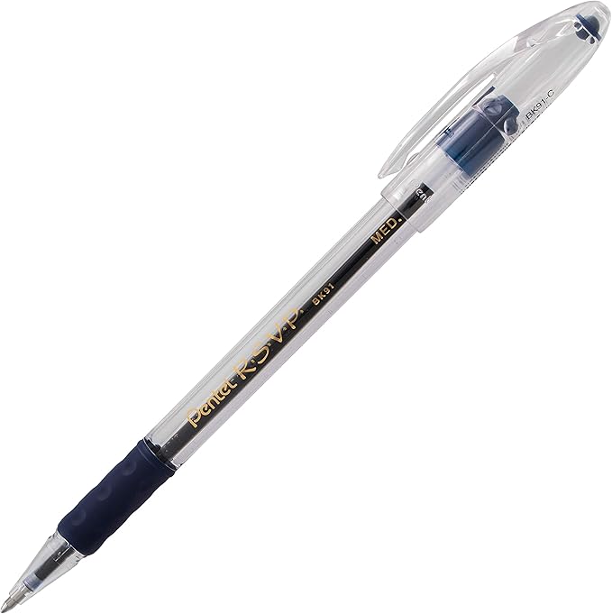 Pentel RSVP Ballpoint Pen, (1.0mm), Medium Line, Blue Ink, 12 Pack (BK91PC12C)