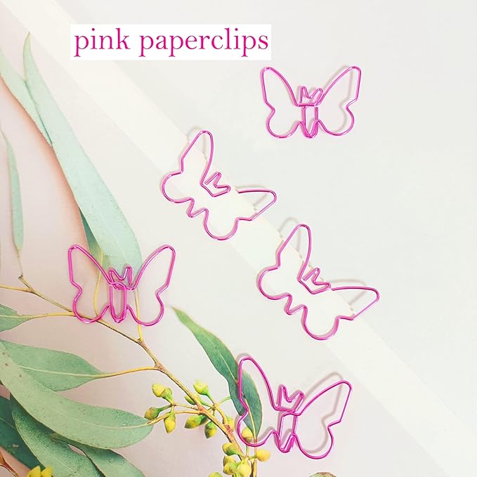 Cute Paper Clips, Butterfly Paperclips, Smooth Metal Paper Clips for File Organization or Decoration - Perfect for Home, Office, School.（80 Pcs/Box, Pink, Gold, Rose Gold