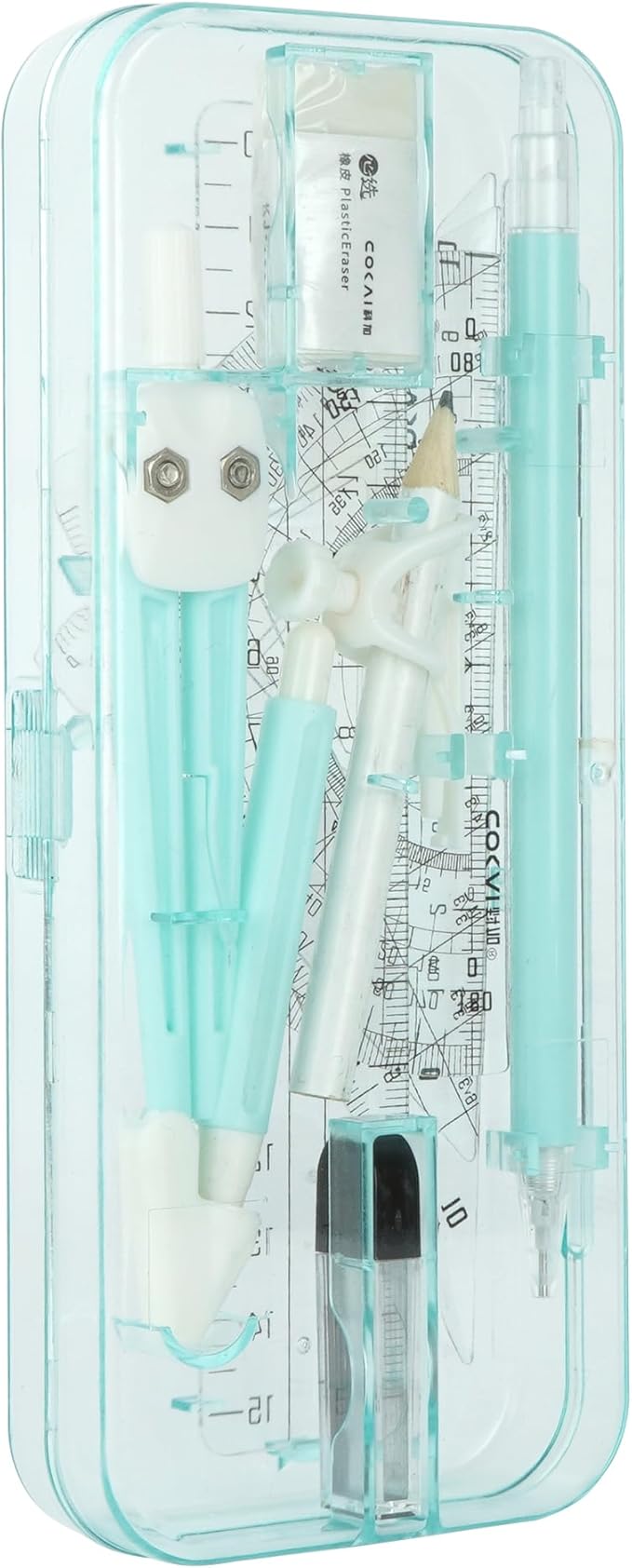 LABANCA 8 Pcs Compass Set with Protractor Rulers Pencil for Math Geometry (07053Blue)