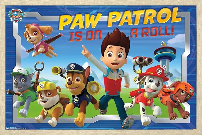 Nickelodeon Paw Patrol - Crew Wall Poster, 22.4L" x 14.7W", Blonde Framed Version
