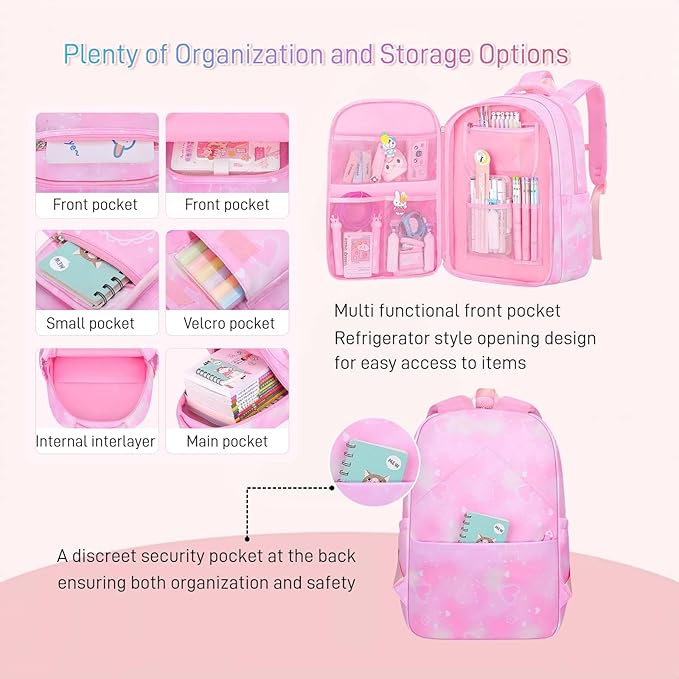 Backpack for Girls Cute Bow Kids Backpack for Elementary School Students Bookbag Middle School Bags for Girls Travel Back Pack, Dreamy Pink