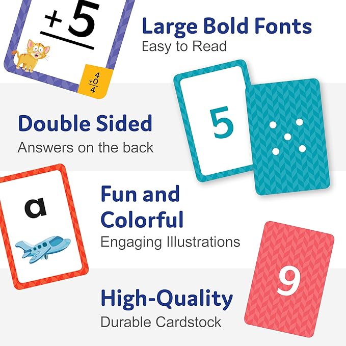 Head Start Flash Cards Set for Preschool Learning Activities, 140 Toddler Flashcards, Math Games for Kids - Numbers, Addition, Multiplication, and Alphabet Flash Cards, Ages 3+