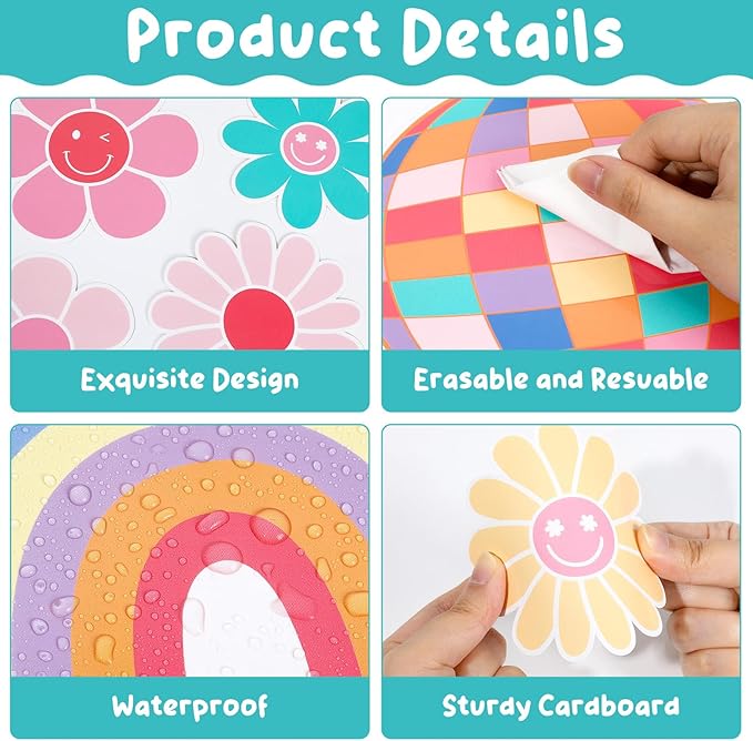 Hippie Boho Classroom Bulletin Board Decorations Groovy Retro Back to School Bulletin Set It's a Beautiful Day for Learning Classroom Decoration Colorful Cutout for Teacher Kindergarten Preschool Wall