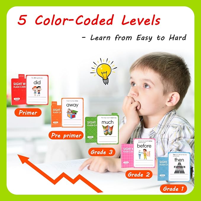 Goldge Sight Words Flash Cards Kindergarten, 220+ High-Frequency Words with Sentences Reading Writing Spelling Practice Cards with Dry Erase Markers, Learning Activities for Preschool Grade 1 2 3