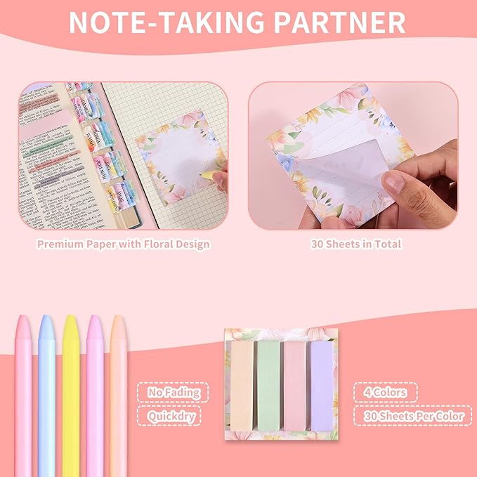 Bible Study Supplies Journaling Kit for Women, Bible Study Kit with 11 No Bleed Highlighters and Pens, 1 Sticky Notes of 30 Pages, 1 Index Stickers of 4 Colors, 105 Tabs for Christian Gifts