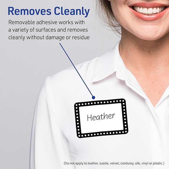 Avery Printable Rectangle Adhesive Name Tags, Black & White Polka Dots Design, 2-1/3" x 3-3/8", Matte White Removable Name Tags, Laser/Inkjet, 80 Total, Great for Name Badges
