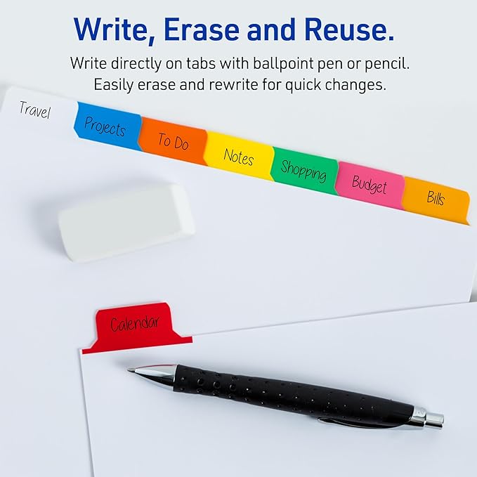 Avery Big Tab Write & Erase 8 Tab Dividers for 3 Ring Binders, Multicolor Divider Tabs, Great for Organizing Projects, Reports, Finances, 6-Pack (23079)
