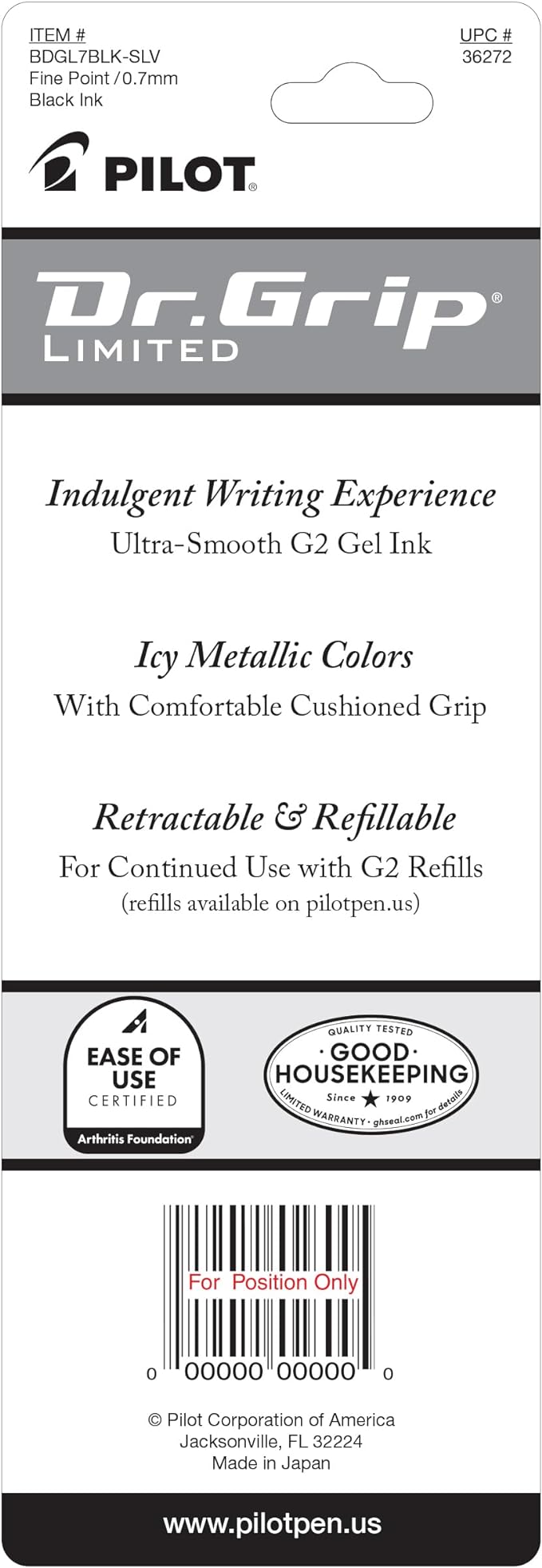 PILOT Dr. Grip Limited Refillable & Retractable Gel Pen, Fine Point, Black Ink, Single Pen - Ideal for School, Journaling & Office Writing