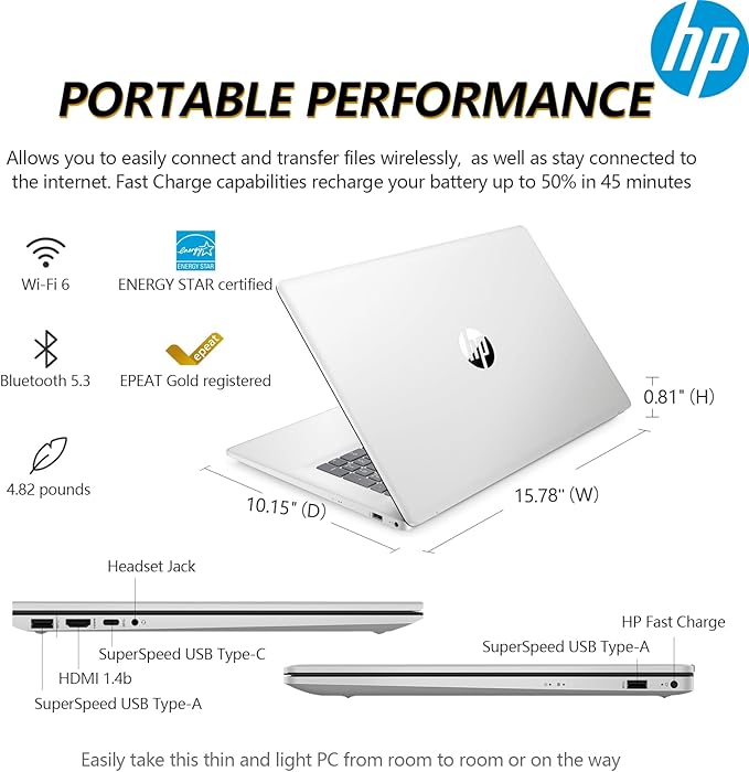 HP 17.3" Touchscreen Laptop PC Computer, 17 Inch HD+ Touch Screen Business Laptop Notebook, Windows 11 Pro, AMD Ryzen 5 (6-Cores), 32GB RAM 2TB SSD, 10-Key Number Pad, Copilot Key