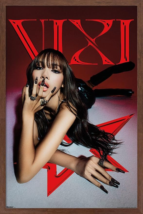 LISA - VIXI Red Star Wall Poster, 22.4L" x 14.7W", Mahogany Framed Version