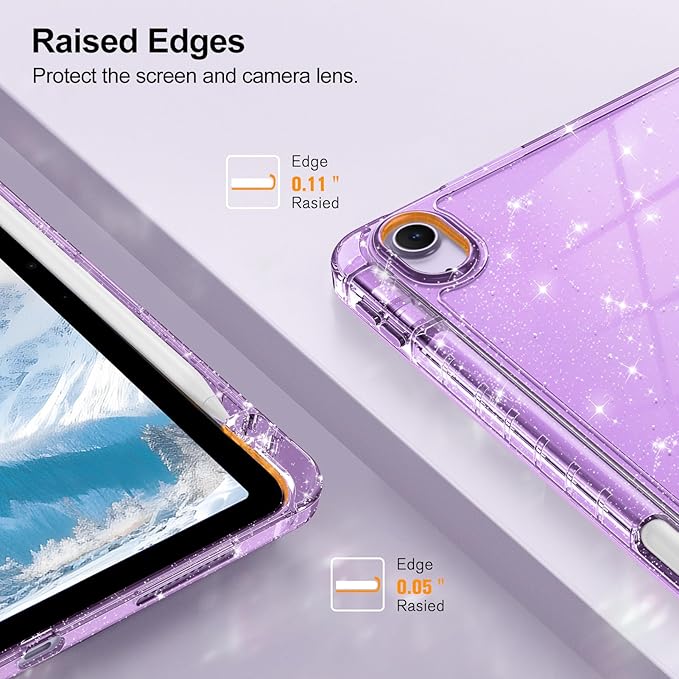 Fintie Slim Case with Pencil Holder for iPad Air 11-inch M4/M3/M2 (2026/2025/2024), iPad Air 5th (2022) / 4th Generation 10.9 Inch - Glittering Sparkly Cover with Shiny Clear Back Shell, Purple