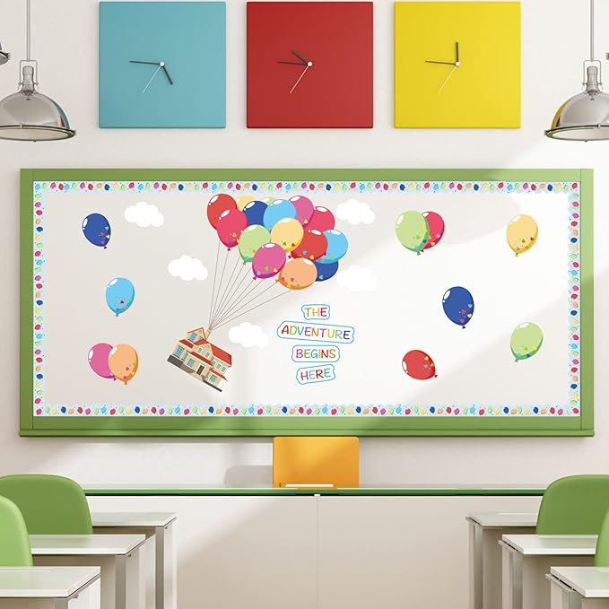 Colorful Balloons Bulletin Board Decoration Set Mix Balloon Borders Cutouts for Party School Classroom Door Welcome Bulletin Board Craft Home Wall(Adventure Balloons)