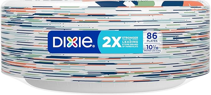 Dixie Large Paper Plates, 10 Inch, 86 Count, 2X Stronger*, Microwave-Safe, Soak-Proof, Cut Resistant, Disposable Plates For Everyday Breakfast, Lunch, & Dinner Meals