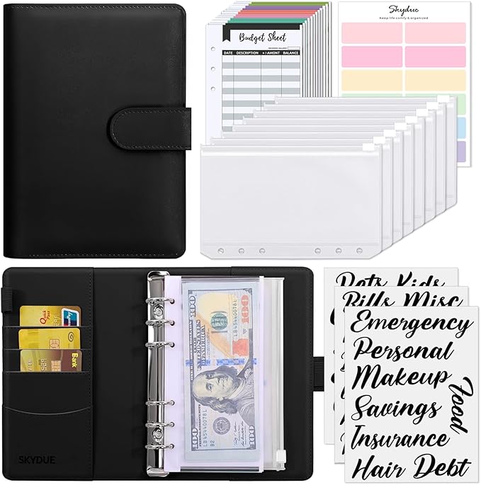 SKYDUE Budget Binder, Money Saving Binder with Zipper Envelopes, Cash Envelopes and Expense Budget Sheets for Budgeting
