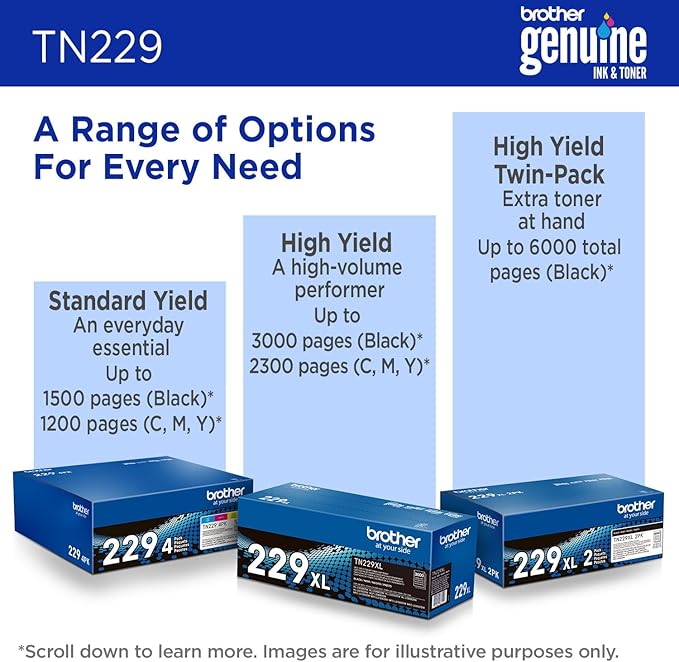 Brother Genuine TN229Y Yellow Standard Yield Printer Toner Cartridge - Print up to 1,200 Pages(1)