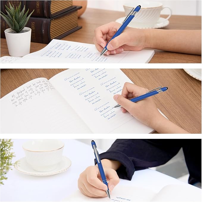 Blue Gel Ink Pens, 12 Pcs, Fine Point, Smooth Writing, with Stylus Tips, 0.7 Mm, Office Desk Accessories, Motivational
