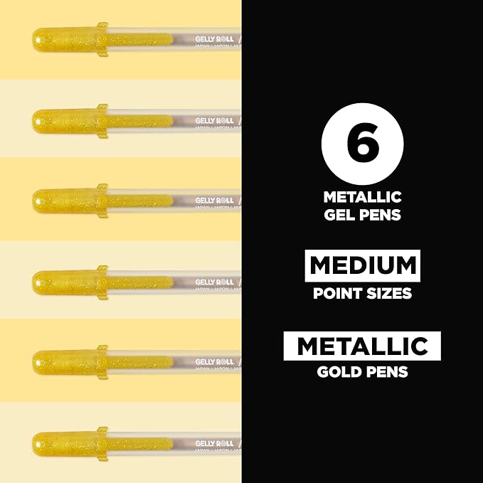 SAKURA Gelly Roll Metallic Gel Pens, 6 Piece Gold, 6 Pack