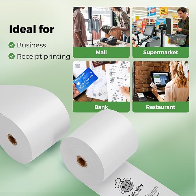 MUNBYN Thermal Paper 3 1/8 x 230ft, 12 Rolls Receipt Paper Work for Star Micronics TSP100 TSP143 Epson 80mm Receipt Printer Square POS Register Credit Card Terminals, Pos Register Paper BPA Free