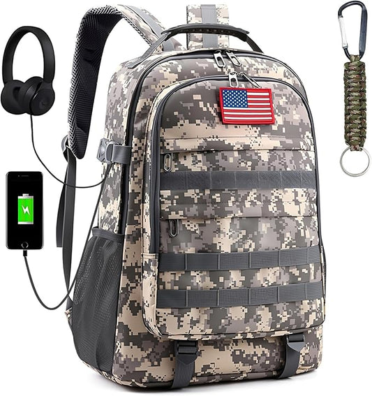 School Backpack for Boys - Camouflage Boys Backpack for Kids Teens Elementary Middle School - Camo Students Bookbag,18″ Bookbag with Usb Charging Port & Key-chain