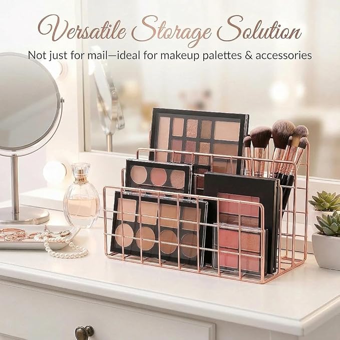Simmer Stone Gold Letter Sorter Organizer for Desk, Premium Plated Metal Mail Holder with 3 Upright Slots, Ultra-Stable & Non-Wobbling Desktop Organizer for Envelopes, Documents, Palettes 9.5“ x 4.7 ”