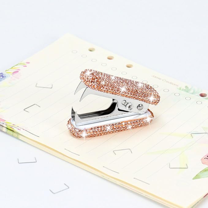 Multibey Arylic Staples Remover, Rhinestone Handmade Crystal Staple Removal Tool Staple Puller Metal Jaws Stationery, Dazzling Bling Office Desk Accessory for Office School and Home (Champagne Gold)