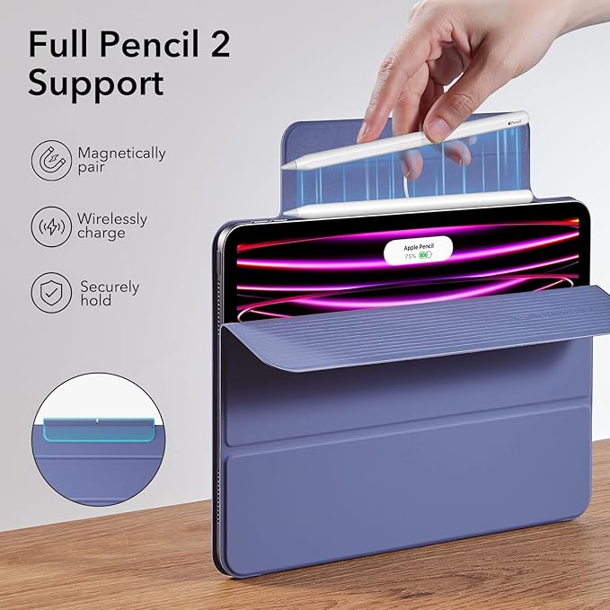 ESR for iPad Pro 12.9 6th/5th/4th Gen, iPad Air 13 Inch Case M3/M2 (2025/2024), Powerful Magnetic Attachment, Slim Trifold Stand Case, Supports Pencil Pro & Pencil (USB-C), Rebound Series, Lavender