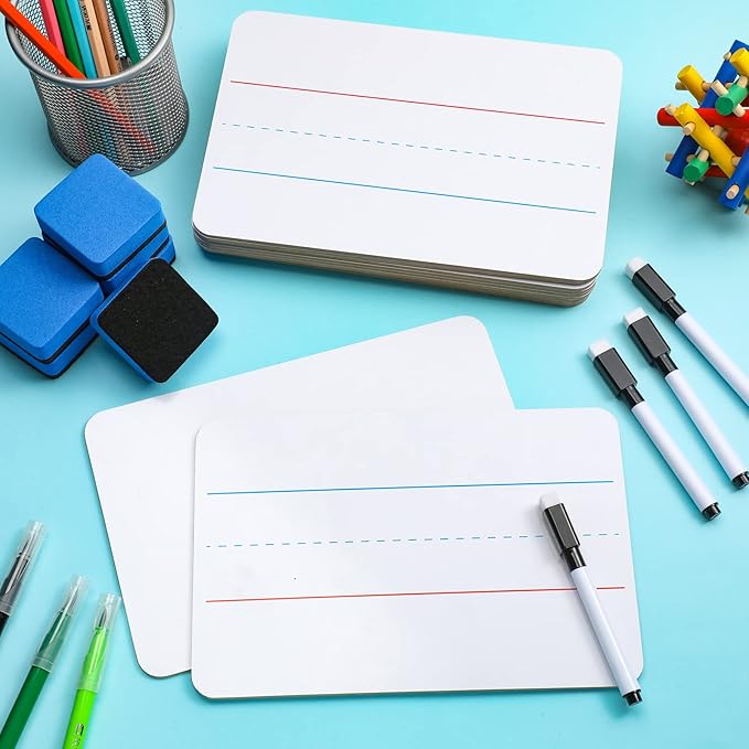 Colarr 12 Sets Mini White Boards 6"x 9" Dry Erase Boards Classroom Pack Includes Two Sided Small Whiteboards Markers, Lapboards Erasers for Teachers Students School