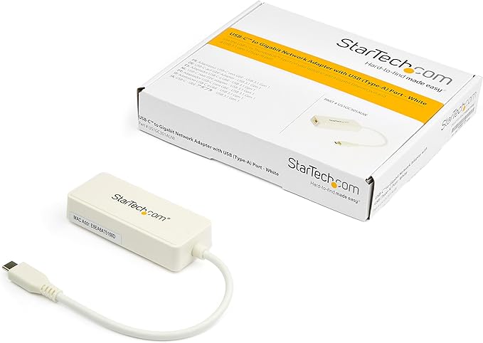 StarTech.com USB C to Gigabit Ethernet Adapter w/USB A Port - White 1Gbps NIC USB 3.0/USB 3.1 Type C Network Adapter - 1GbE USB-C RJ45/LAN TB3 Compatible Windows MacBook Pro Chromebook (US1GC301AUW)