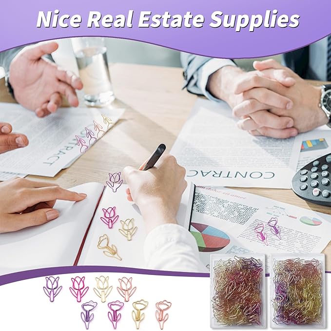 Hesena 100 Pcs Cute Flower Shaped Paper Clips Set, 50 Pcs Floral & 50 Pcs Tulip Shaped Shape Paper Clipss, for Office and Home (Flower Shaped)