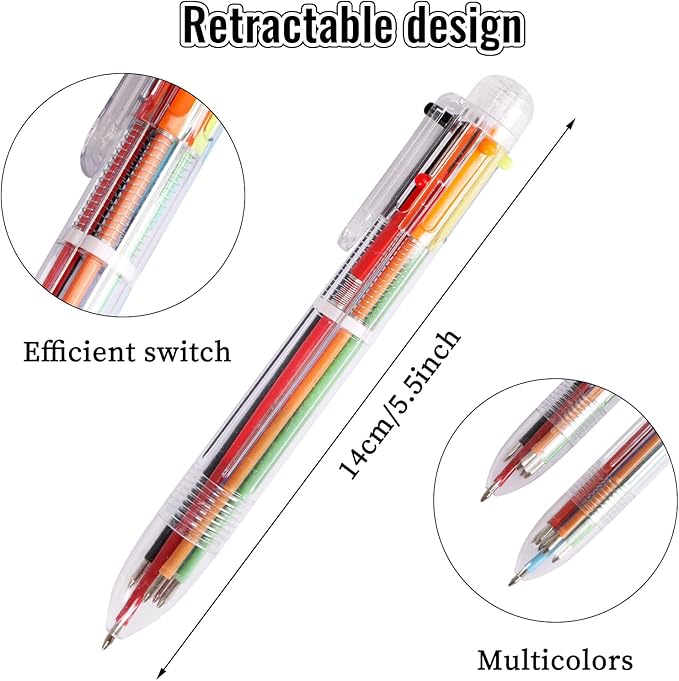 JPSOR Multicolor Ballpoint Pen 36 Pack 6-in-1, Fun Pens, Party Favors Transparent Barrel Ballpoint Pen 6-Color 0.5mm for Office School Supplies Students Children Kids Gift