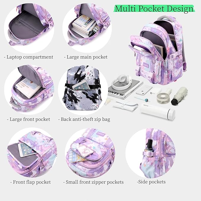 MITOWERMI Pink Backpack for Girls Bookbag Kids School Bags Multi-pocket Girls Backpack for School Elementary Students Schoolbags Teens Back packs (Pink)